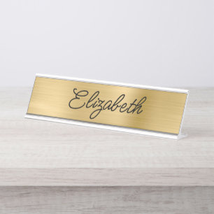 Porte-nom Pour Bureau Script Monoline Stylisé Light Gold