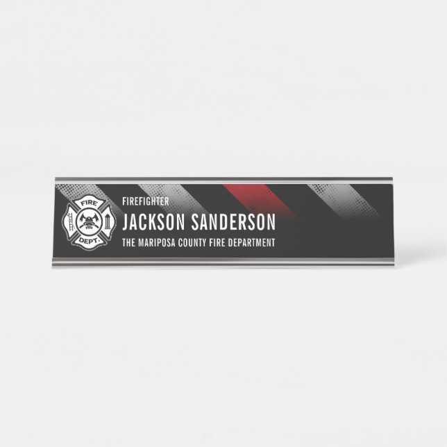 Porte-nom Pour Bureau Service d'incendie Mince Red Line Logo pompier (Devant)