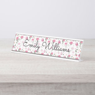 Porte-nom Pour Bureau Shabby Chic Minuscule Roses Pretty Rose Blanc Femi