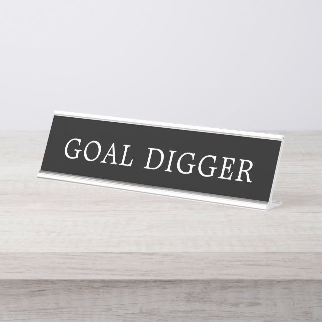 Porte-nom Pour Bureau Signe moderne de Digger noir et blanc (Devant)