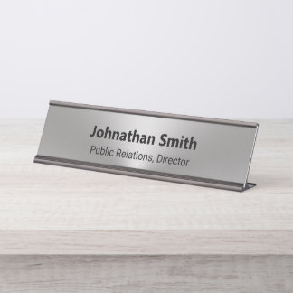 Porte-nom Pour Bureau Silver Brossé Metal Look Nom de l'employé Titre du