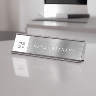 Porte-nom Pour Bureau Silver Modern Custom Logo Executive Professional