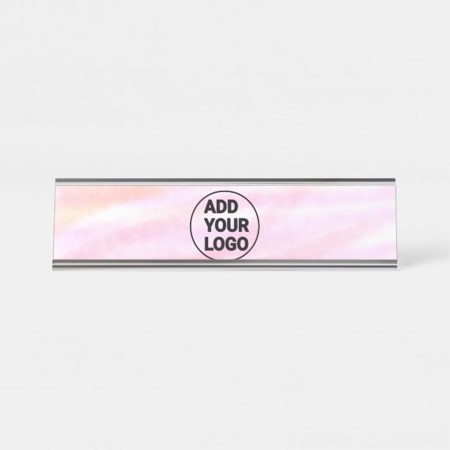 Porte-nom Pour Bureau Simple rose minimum aquarelle ajouter logo société (Devant)
