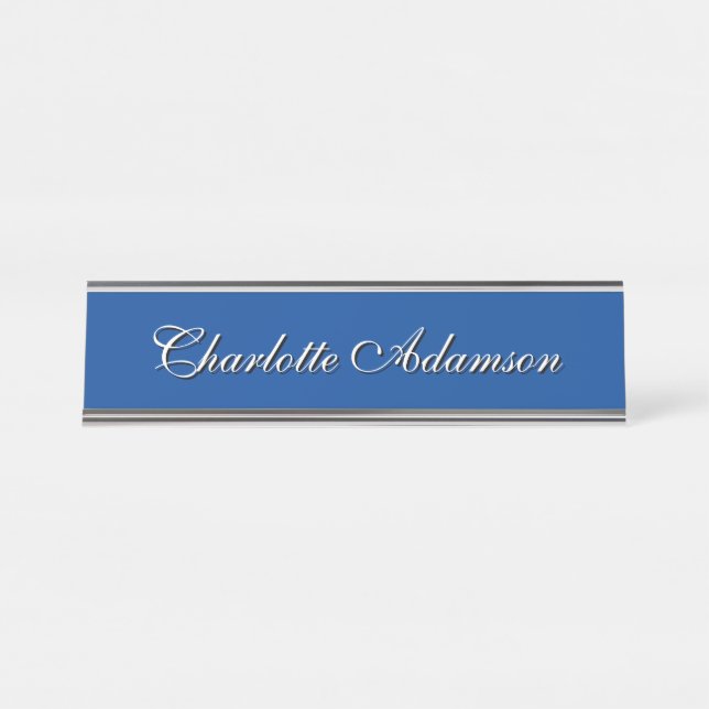 Porte-nom Pour Bureau Simple simple minimaliste élégant moderne bleu pro (Devant)