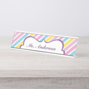 Porte-nom Pour Bureau Stripes Bureau de l'enseignant personnalisé Nom Pl
