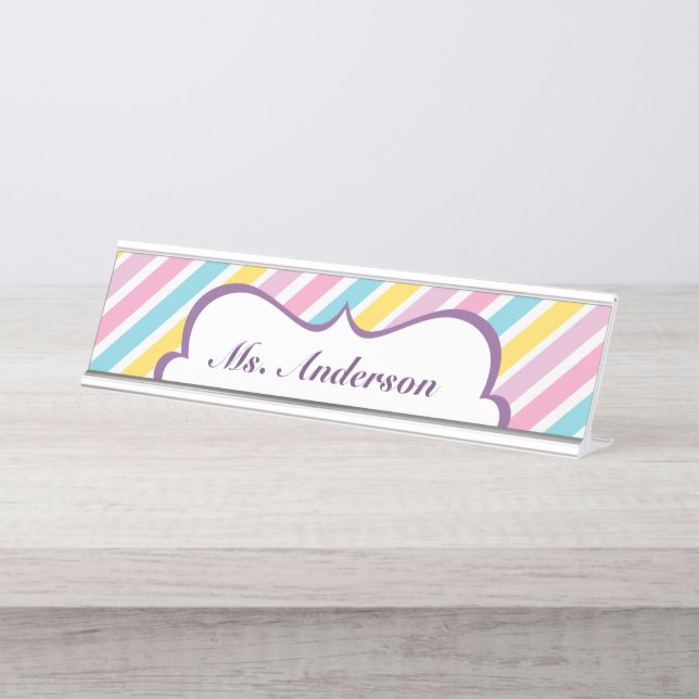 Porte-nom Pour Bureau Stripes Bureau de l'enseignant personnalisé Nom Pl (Devant)