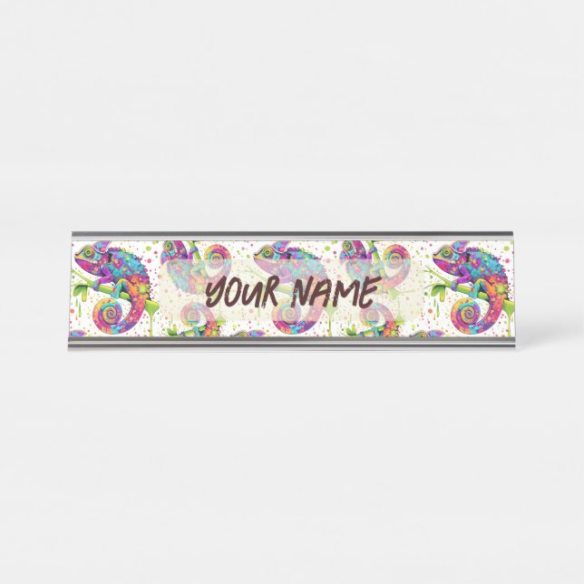 Porte-nom Pour Bureau Style d'aquarelle des teintures Chameleon (Devant)