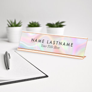 Porte-nom Pour Bureau Style Holographique Pastels Minimaliste