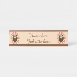Porte-nom Pour Bureau Symbole de bureau personnalisé Hérisson et Fleurs