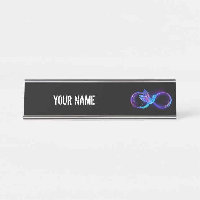 Porte-nom Pour Bureau Symbole d'infini néon avec colibri brillant (Devant)