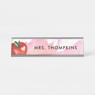 Porte-nom Pour Bureau Teacher Apple Coeur Rouge Rose Aquarelle