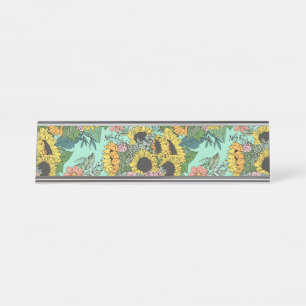 Porte-nom Pour Bureau Tendance tournesol jaune et rose roses design
