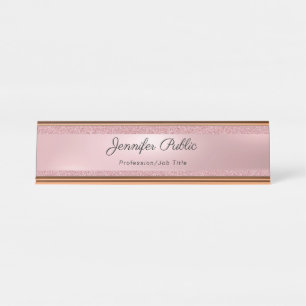 Porte-nom Pour Bureau Texte écrit à la main Élégante Rose Gold Parti