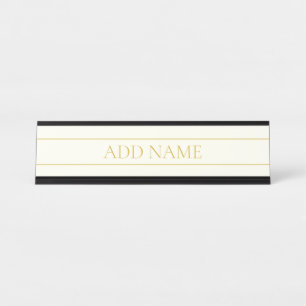 Porte-nom Pour Bureau Texte personnalisable simple et élégant Or blanc