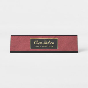 Porte-nom Pour Bureau Texture en cuir rouge