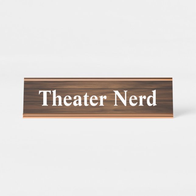 Porte-nom Pour Bureau Théâtre Nerd Design simple Bois Grain (Devant)