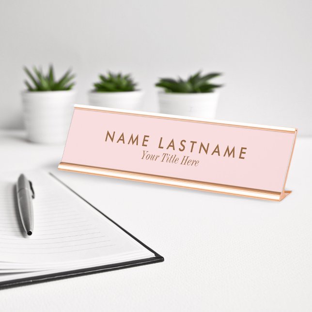 Porte-nom Pour Bureau Titre de nom pastel rose clair Simple Blush (Créateur téléchargé)