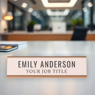 Porte-nom Pour Bureau Titre de nom professionnel rose pâle élégant
