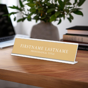 Porte-nom Pour Bureau Titre nommé traditionnel blanc Garamond d'or de