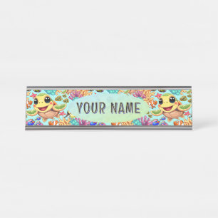 Porte-nom Pour Bureau Tortue de mer Bébé heureux et mignonne personnage