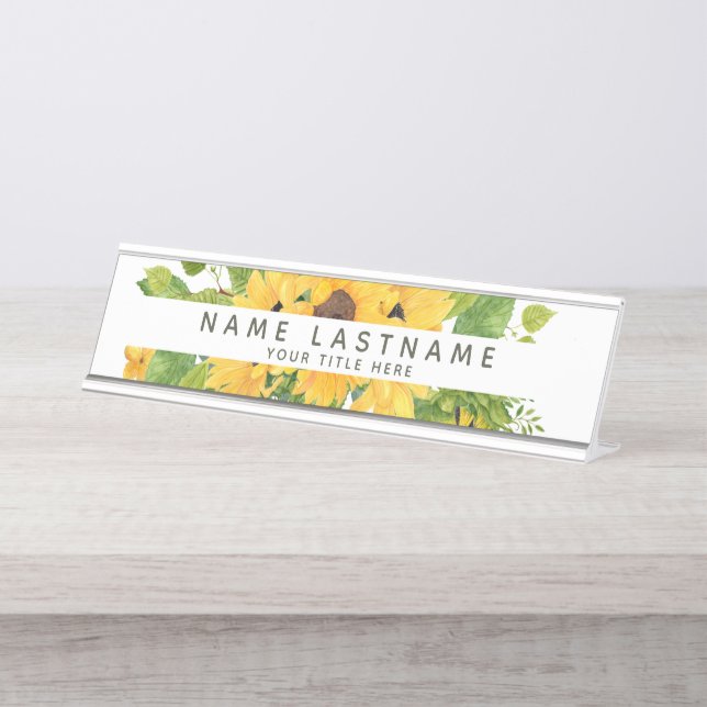 Porte-nom Pour Bureau Tournesols Optimistes Titre Blanc Personnalisé (Devant)