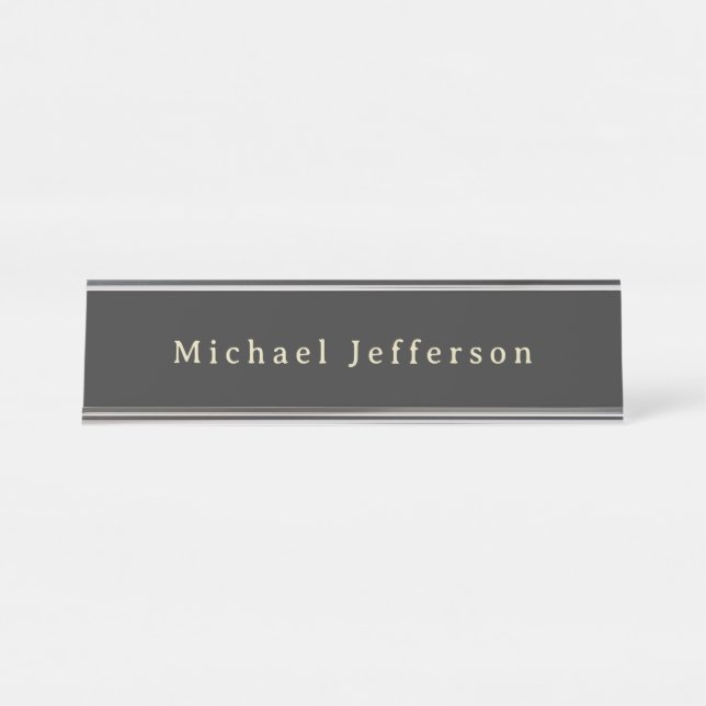 Porte-nom Pour Bureau Trendy Matte Black Minimalist Own Name  (Devant)