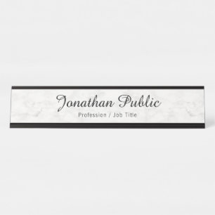 Porte-nom Pour Bureau Typographie personnalisée Marbre blanc élégant mod