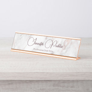 Porte-nom Pour Bureau Typographie Script élégant Rose moderne marbre d'o