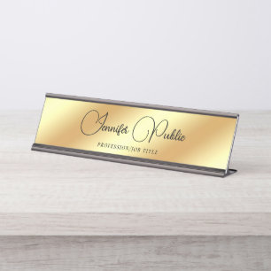 Porte-nom Pour Bureau Typographie Script Texte Moderne Élégant Faux Or