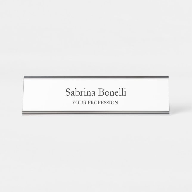 Porte-nom Pour Bureau Unique Élégant Plat Simple Blanc (Devant)