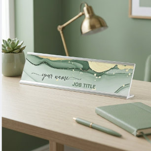 Porte-nom Pour Bureau Vert émeraude Or Vintage