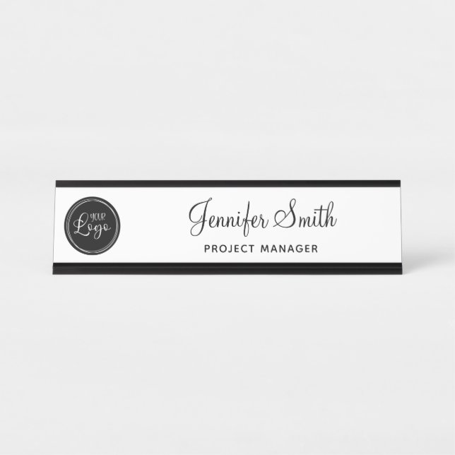 Porte-nom Pour Bureau Votre logo d'entreprise sur Black Circle (Devant)