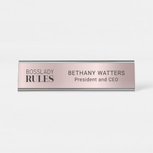 Porte-nom Pour Bureau Votre logo Rose Gold Blush Métallisé Chic Moderne