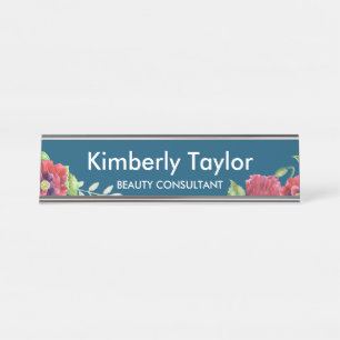 Porte-nom Pour Bureau Watercolor Red Poppies Floral Illustration Office
