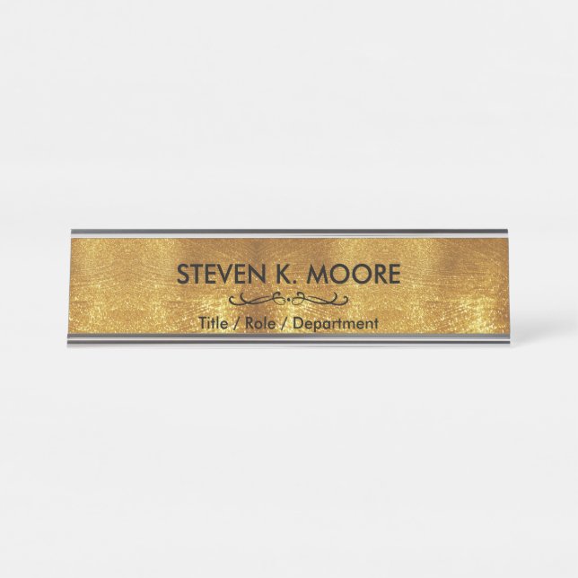 Porte-nom Pour Bureau Weathered Antique Brass Gold + Blk Custom (Devant)