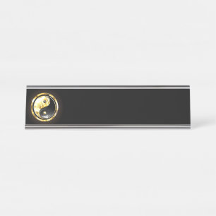 Porte-nom Pour Bureau Yin Yang or sur noir