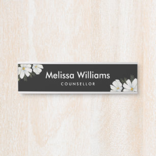 Porte-nom Pour Porte Aquarelle Blanc Cosmos Fleurs Peinture Botanique