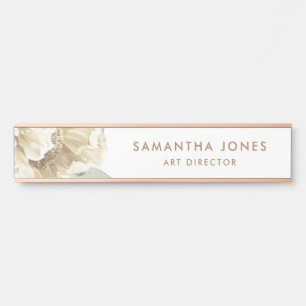 Porte-nom Pour Porte Aquarelle florale minimaliste moderne Peonie blanc
