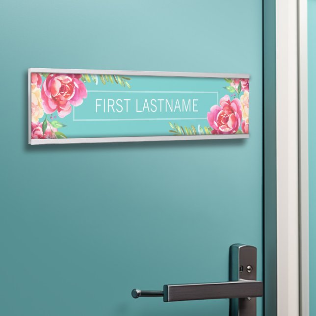 Porte-nom Pour Porte Aquarelle peinte Fleurs Nom de calligraphie (Personalized Door Sign - Add Your Custom Text)