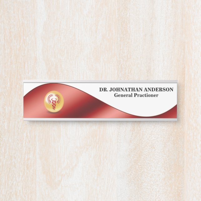 Porte-nom Pour Porte Bannière rouge de Caduceus| mur médecin (Devant)