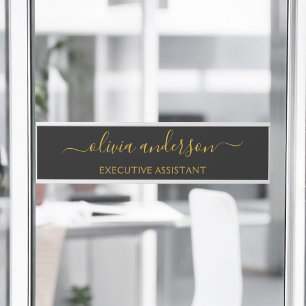 Porte-nom Pour Porte Black Gold Modern Script Girl Monogramme Nom