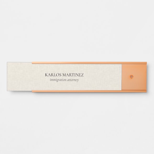 Porte-nom Pour Porte Black Text On Beige Linen Immigration Attorney (Devant)