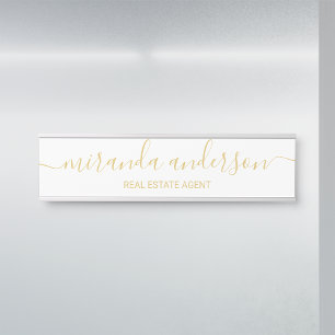 Porte-nom Pour Porte Blanc moderne professionnel et or de manuscrit