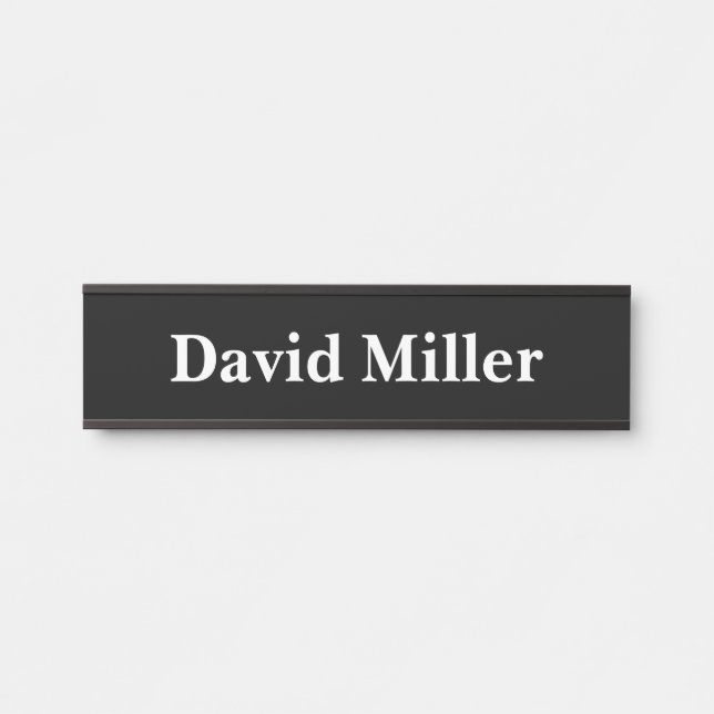 Porte-nom Pour Porte Blanc personnalisé sur le noir (Devant)