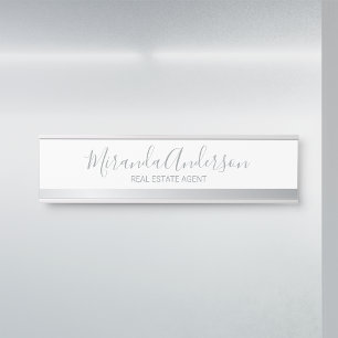 Porte-nom Pour Porte Blanc professionnel et argent avec nom de script