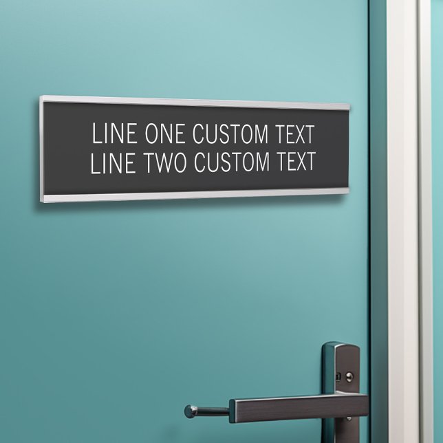 Porte-nom Pour Porte Bureau de base avec 2 lignes de texte - Blanc noir (Personalized Door Sign - Add Your Logo and Professional Title with Name)