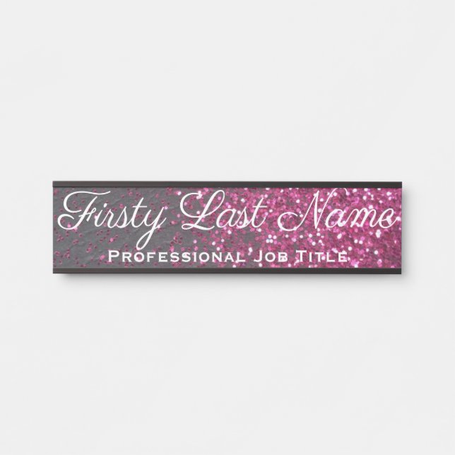 Porte-nom Pour Porte Bureau de Parties scintillant rose Porte noire Nom (Devant)
