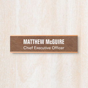 Porte-nom Pour Porte Bureau en cuir Faux