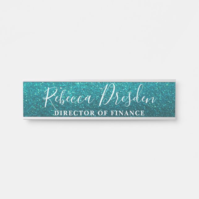 Porte-nom Pour Porte Bureau professionnel Aqua Parties scintillant Dire (Devant)