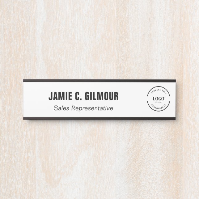 Porte-nom Pour Porte Business logo Simple Black White Custom Employee (Devant)
